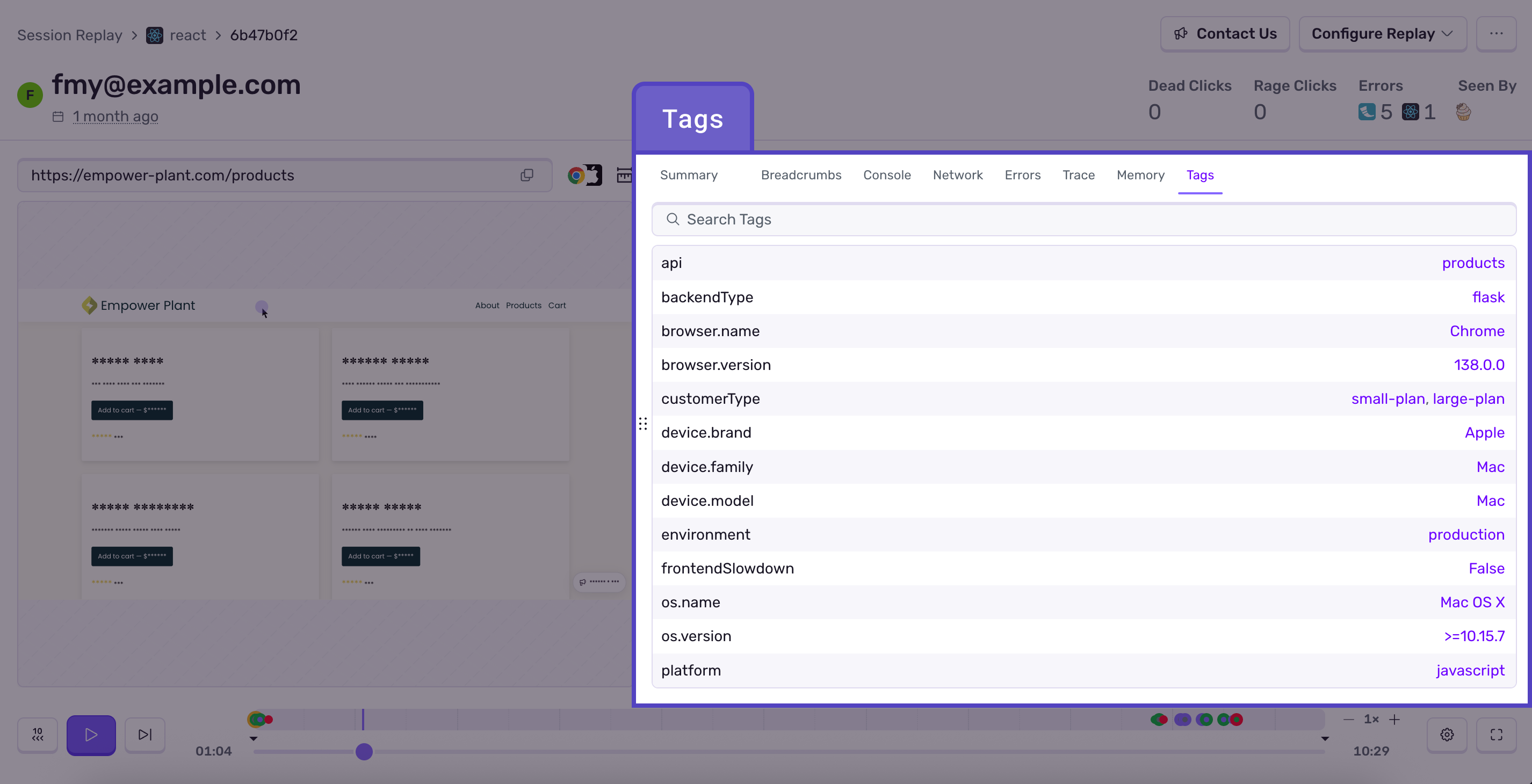 Tags tab on Replay Details.