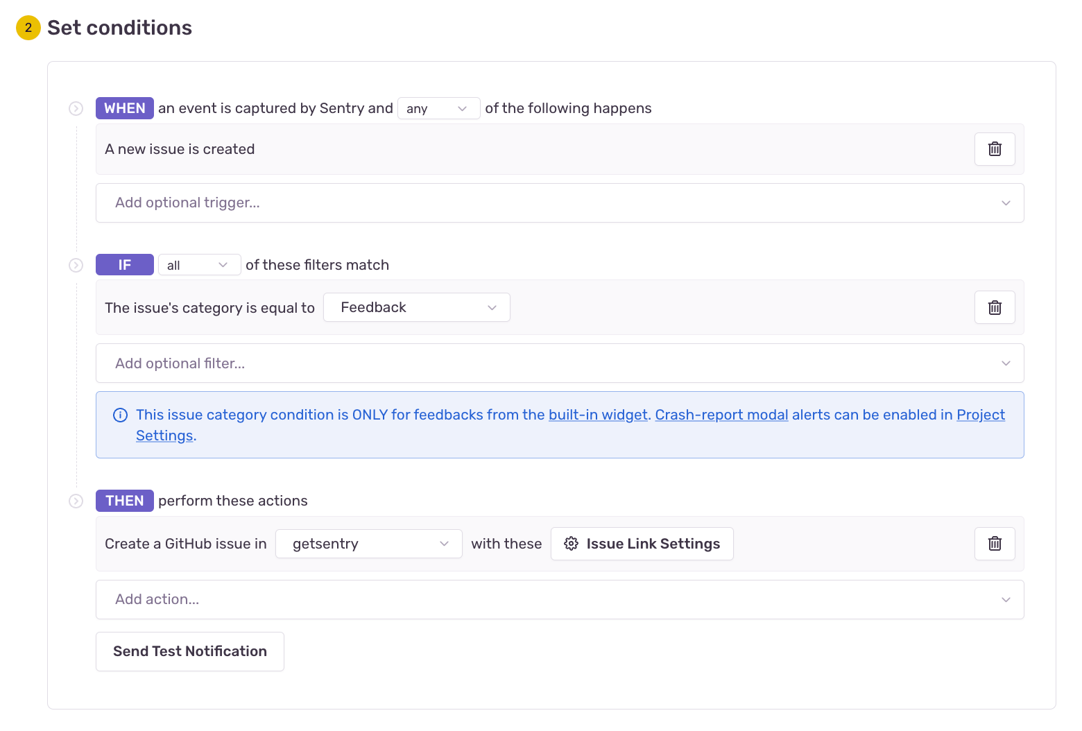 User Feedback Auto Issue Alert Configuration.